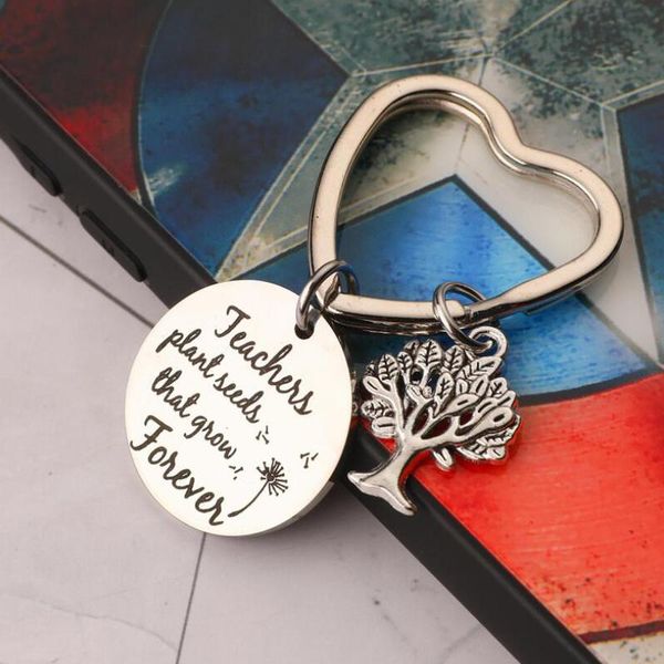 

keychains round metal pendant tree alloy key ring love plant forever growing dandelion mark door lock fashion teacher's day jewelry, Silver