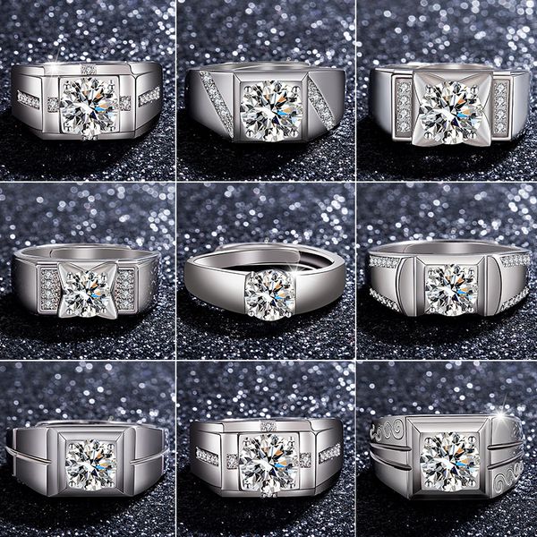 

2020 men's ring moissanite live mouth male domineering opening adjustable ring wedding ring ing, Silver