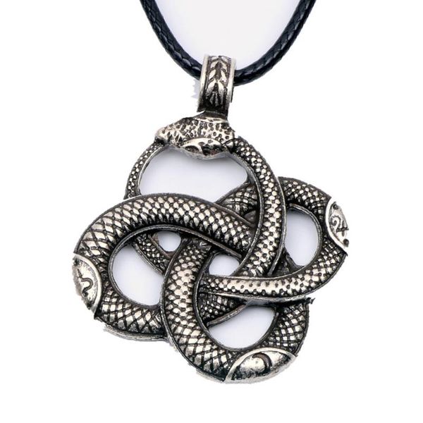 

norwegian viking snake rune amulet necklace pagan spiritual pendant men's and women's casual sporty rope chain animal party, Silver