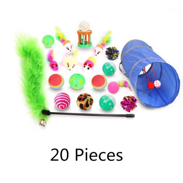 

cat toys for cats 20 pieces assortments, 2 way tunnel, feather teaser variety pack toy set interactive safe 23 augo41