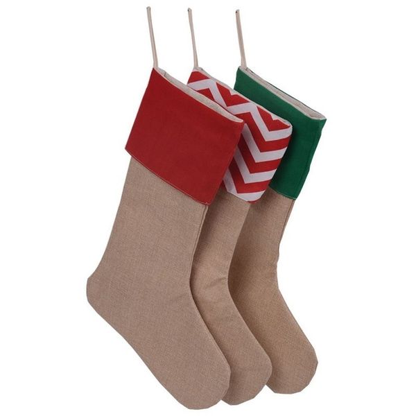 

12*18inch gift bags decorations canvas stocking christmas tree decoration socks xmas stockings 7styles dhf2958