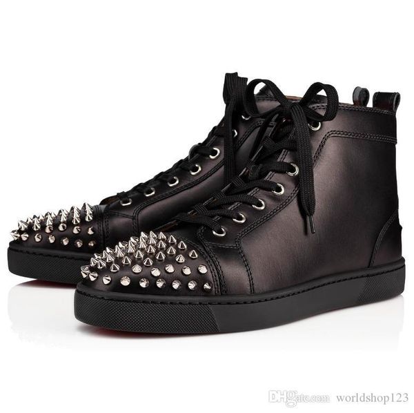 

luxurious fashion skateboard shoes fashion red bottom studded spikes men's women's flats high red soles rivet trainers fast shippi, Black
