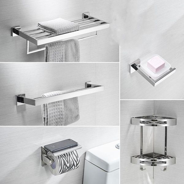 

towel rack sus 304 stainless steel bathroom hardware set chrome polished toilet brush holder wall towel paper holder1