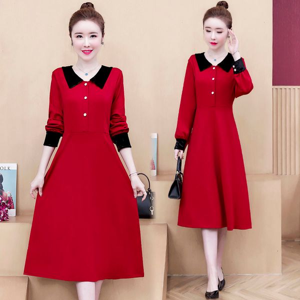 

womens loose dressed in red blouses more size fat women wear long sleeve dress jfwy, Black;gray
