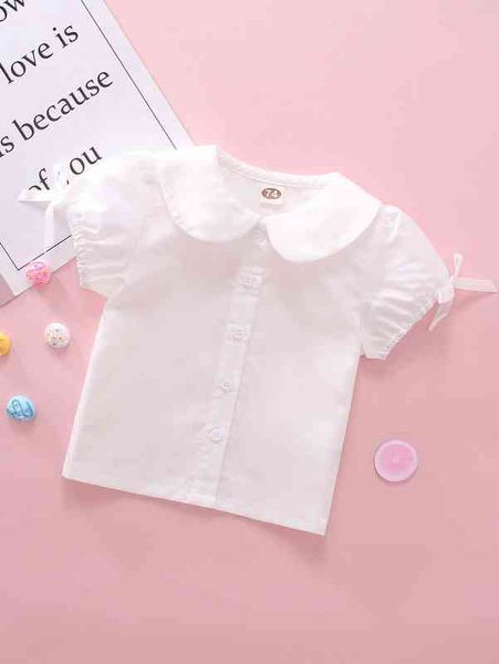 

baby peter-pan collar puff sleeve tie cuff blouse she, Black
