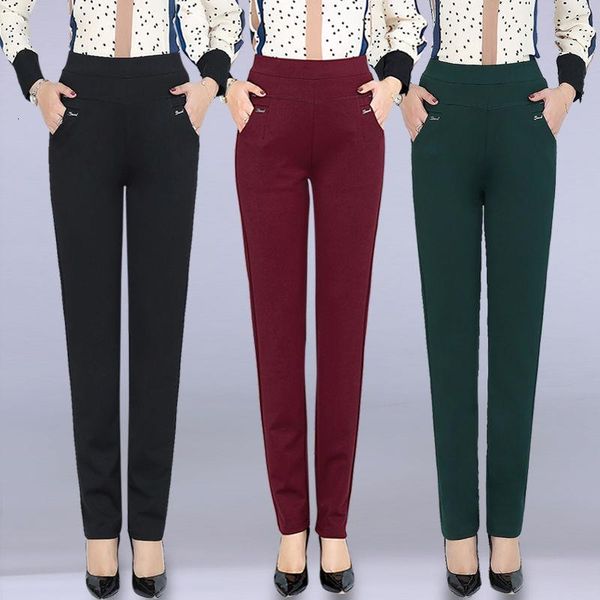 

autumn women trousers new high-waist elasticity straight pants winter plus velvet casual plus size 6xl middle-aged female pants, Black;white
