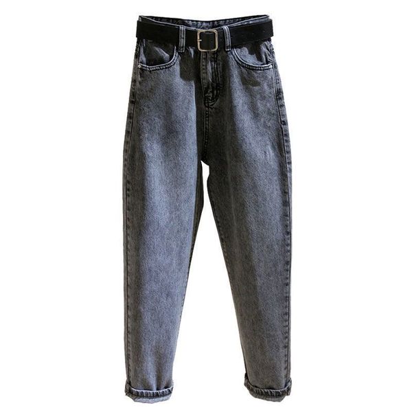 

fashion high waist jeans women's casual black harem pants slim zipper retro denim trousers with belt ladies spring autumn y1214, Blue