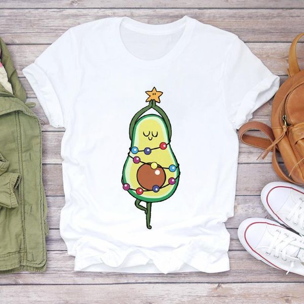 

women christmas avocado funny cute printing 90s holiday print lady tshirt ladies graphic t-shirts female tee t-shirt, White