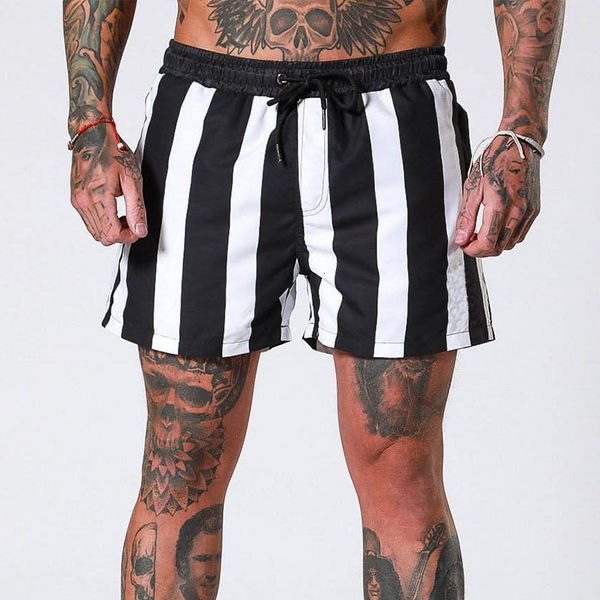 

summer swimming beach vacation quick-drying swimwear men's cycling running shorts fashion striped boxer briefs, White;black