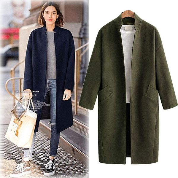 

autumn winter coat women 2020 casual elegant long sleeve thick jackets female vintage mandarin-collar warm loose wool blends, Black