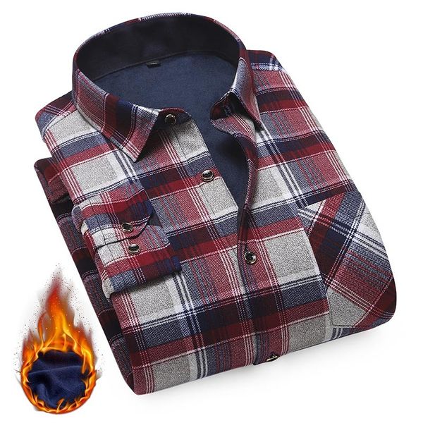 

2021 new brand winter thick veet shirt for men casual long sleeve plaid warm fleece lining shirts fashion soft flannel4xl xth0, White;black