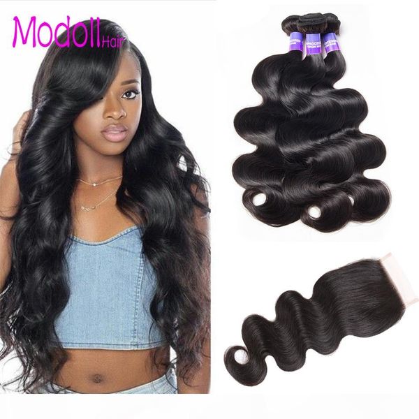

body wave bundles with closure human hair weave bundles raw virgin indian hair dhgate 10a body wave 3 4 bundles with closure, Black;brown