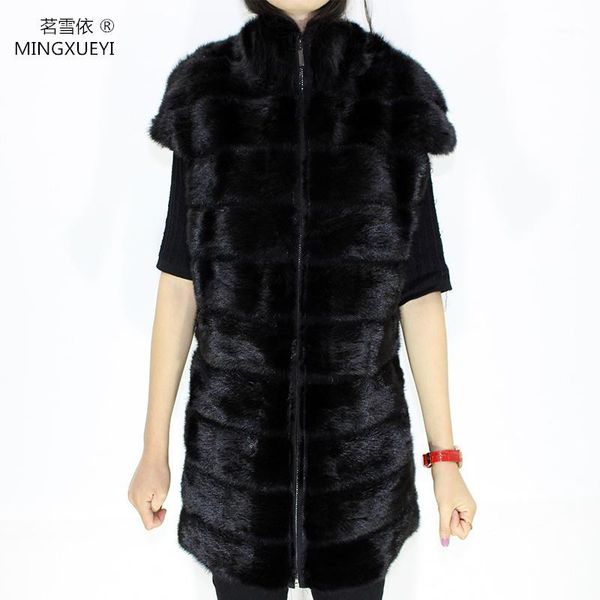 

black real vest long women winter fur vest coat1