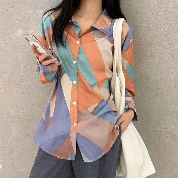 

harajuku printing blouse korean causal shirt summer spring long sleeve turn-down collar shirts woman blusas loose 1, White