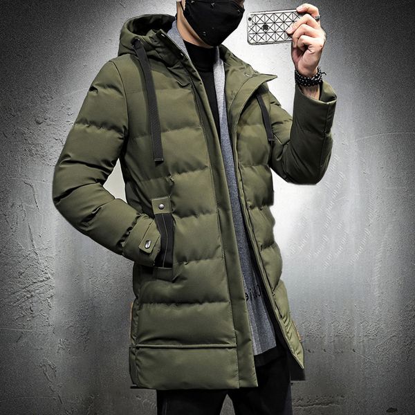 

long winter parka with thick hood warm male autumn outwear solid puffer jacket more size 4xl, Black