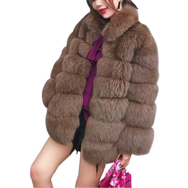 

women's fur & faux winter outerwear furry coat women high collar long sleeve fake jacket plus size fourrure abrigos mujer quality, Black