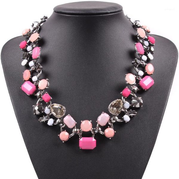

chokers fashion designer brand crystal resin necklace chunky statement choker bib jewelry for women1, Golden;silver