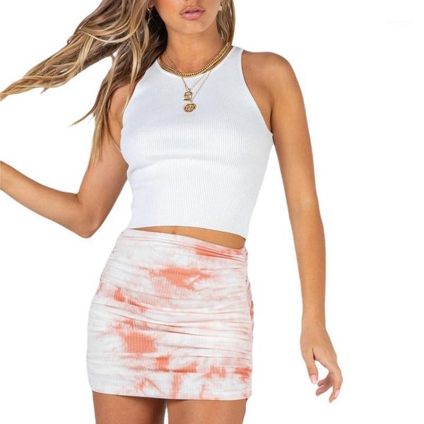 

skirts tie dye print micro mini 2021 summer girls casual package hip short women side tied office party female1, Black