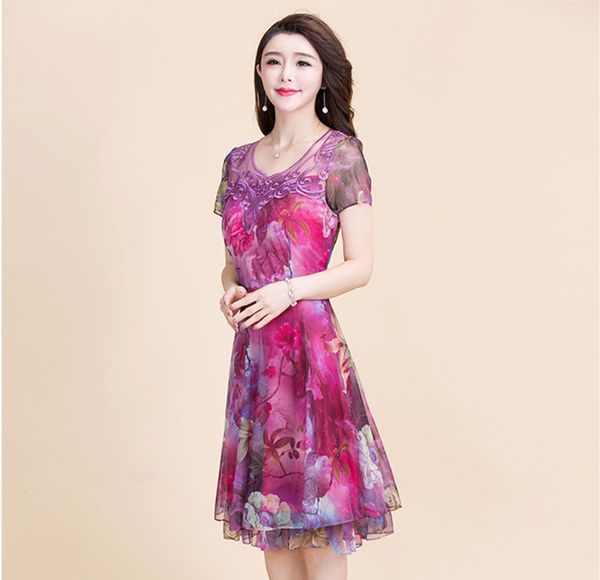 

2021 new summer chiffon floral in elegant short sleeves vintage dress plus size women's clothes 6xl wxf990 jdsm, Black;gray