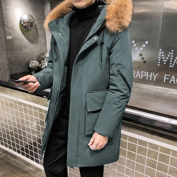 

2021 new fur collar parkas cotton padded thicken outdoor jacket male warm coat big pockets men winter clothing fashion hzgh, Black