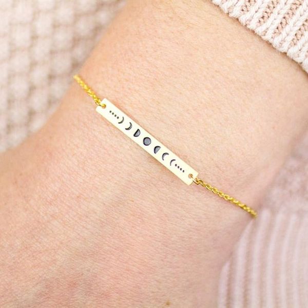

wicca jewelry rose gold dainty moon bracelet femme stainless steel chain long bar bracelets friendship gift 2020, Golden;silver