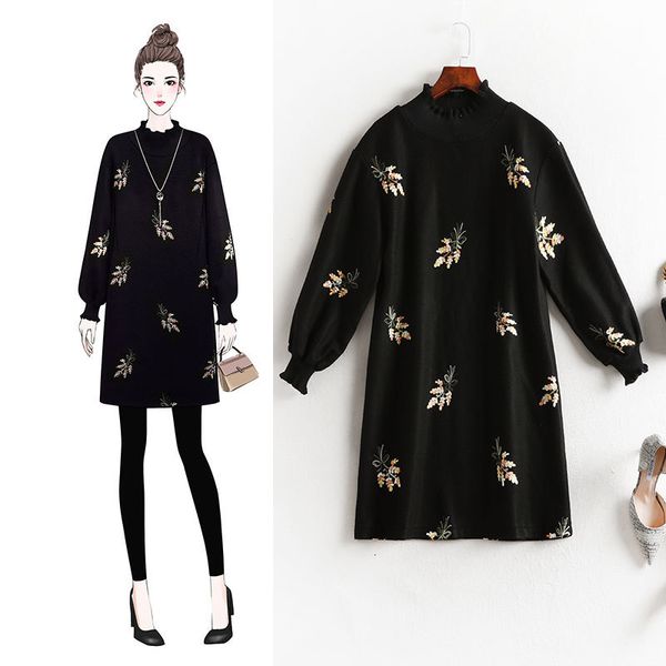 

5xl plus size new autumn m200kg wool length cloth covering dress 1741 vintage o1x3, Black;gray