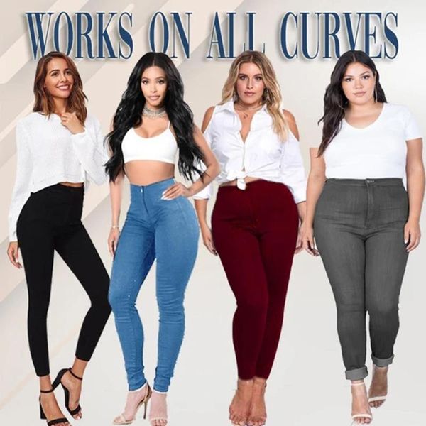 

women's jeans luxe stretch high waist tummy booty slimming bulift plus-size denim women, Blue