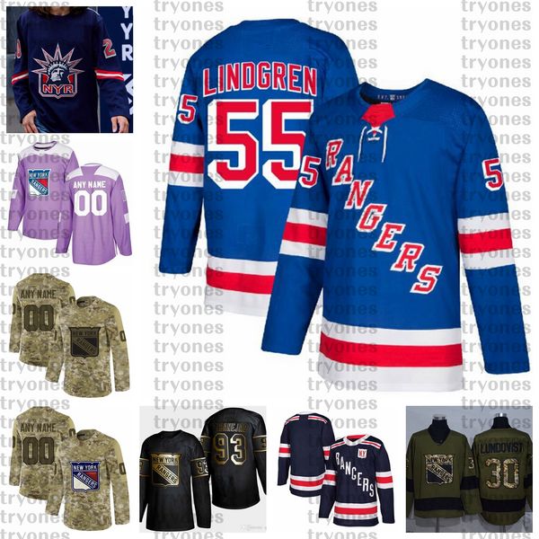 

2021 reverse retro customize 55 ryan lindgren new york rangers hockey jersey golden edition camo veterans day fights cancer stitched, Black;red