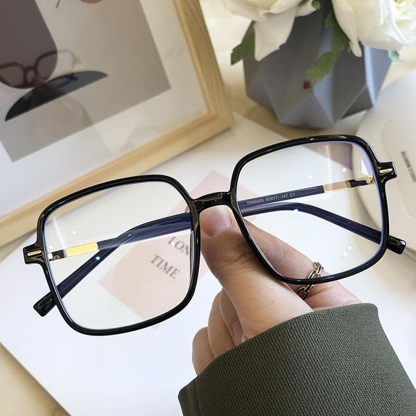 

tr90 transparent web celebrity big box myopia frame face show thin blue glasses frame han edition men without makeup, Black