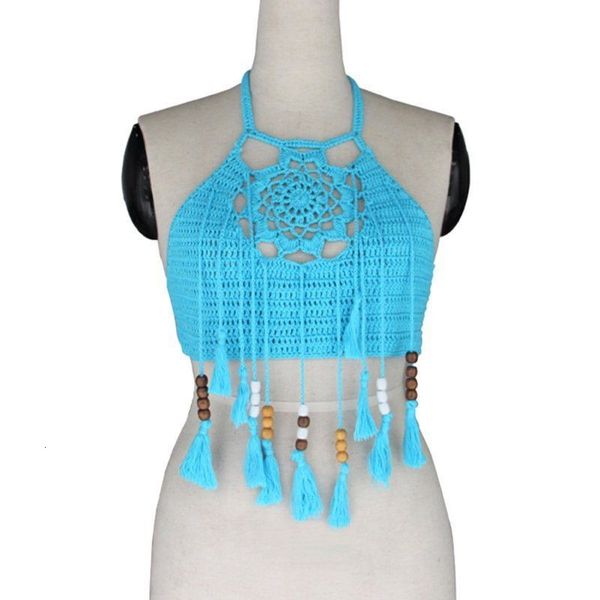 

outdoor summer women lady tassel halter knitted crop crochet beach bikini bra