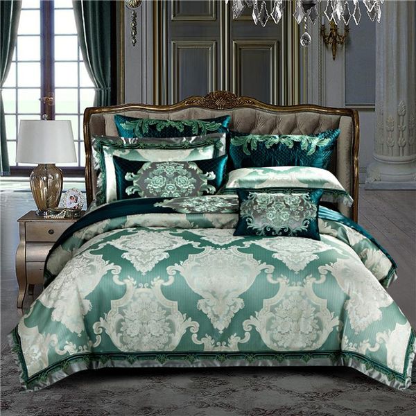 

luxury royal bedding set  king bed set satin egyptian cotton green duvet cover bed sheet spread linge de lit funda cama