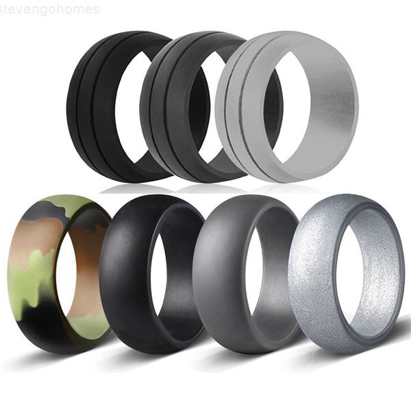 

factorygq2ho-ring silicone wedding flexible fit lightweigh ring mens multicolor comfortable for men, Silver