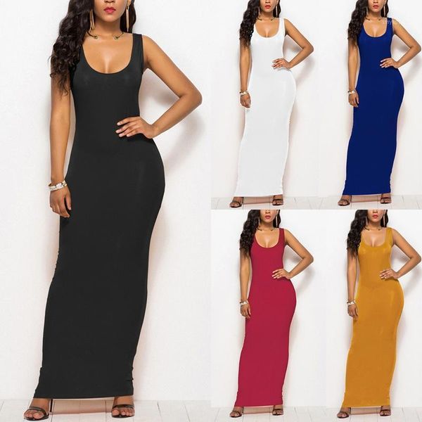 

casual dresses summer high stretch tank robe thin long dress fashion woman elegant clothes1, Black;gray
