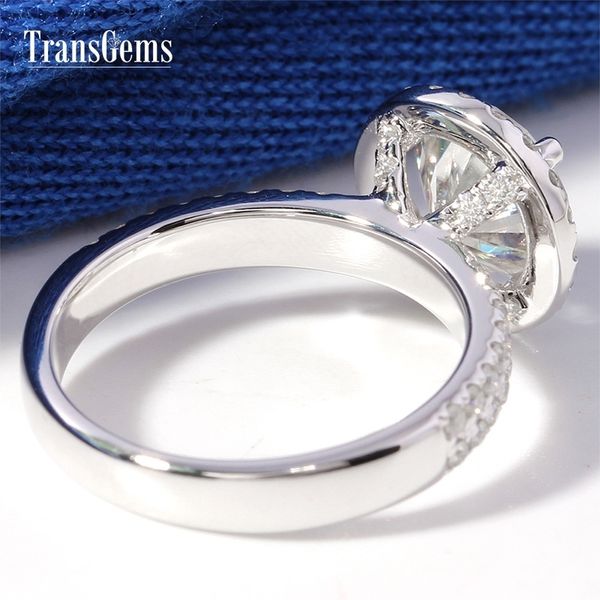 TransgeMs Center 3ct 9mm f color vvs moisssanite noivado anel para mulheres casamento 14k 585 White Gold Ladies Halo Ring Y200620