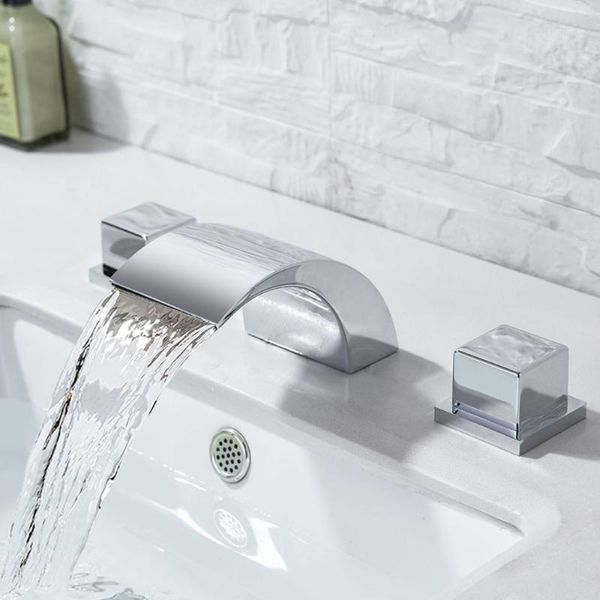 

bathroom sink faucets azos waterfall 8-inch basin faucet widespread dual handle 3 holes vanity polished chrome1