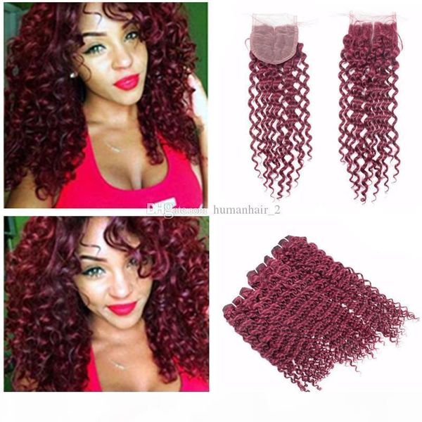 

99j deep wave human hair bundles with lace closure peruvian virgin human hair wefts with closure 4*4 closure 4pcs lot, Black;brown