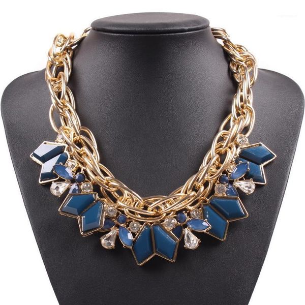 

fashion new model brand colorful resin pendant chunky gold color necklace choker for women jewelry1, Golden;silver