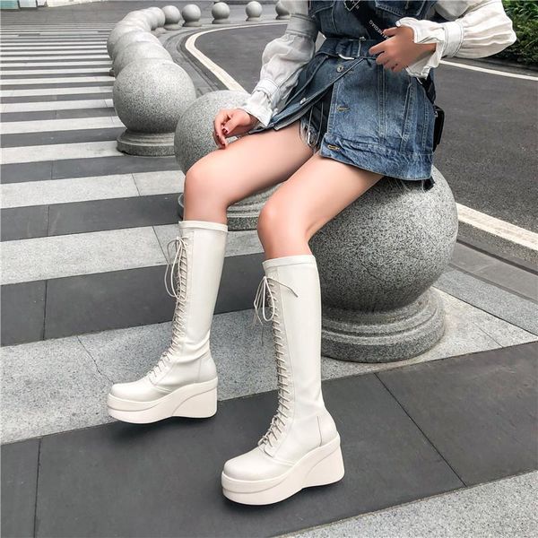 

fedonas flats platform women women knee high boots genuine leather night club shoes woman winter warm long riding boots, Black