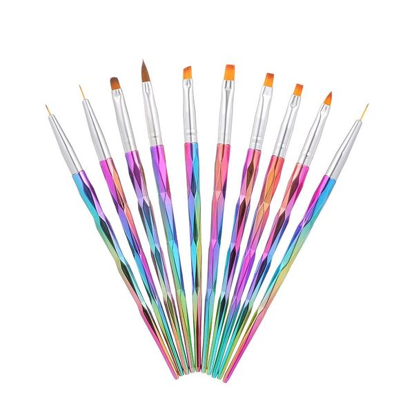 

10pcs acrylic nail art tips uv gel nail builder brush for nail art design painting drawing pen set, Yellow