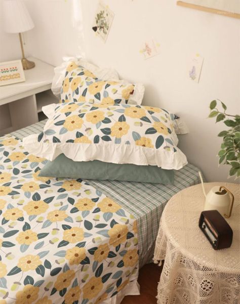 

cute ruffled flower bedding set girl,cotton twin full  romantic pastoral home textile bed sheet pillow case duvet cover1