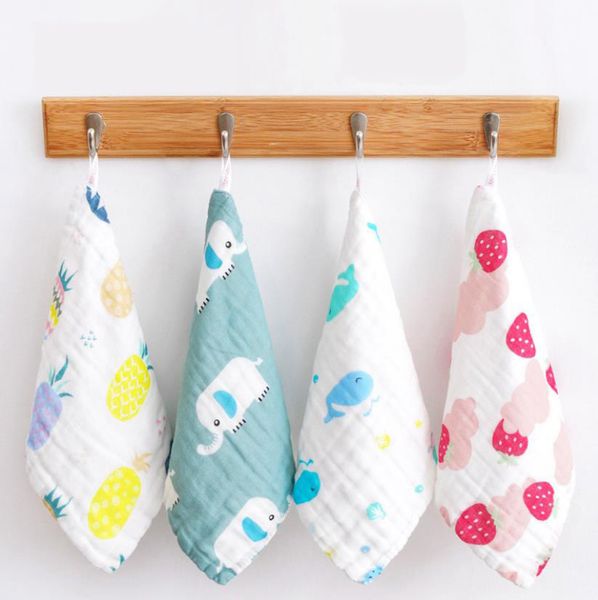 

baby handkerchief 6 layer muslin cotton infant face towel absorbent burp cloth square newborn wipe cloths 9 designs dw6262