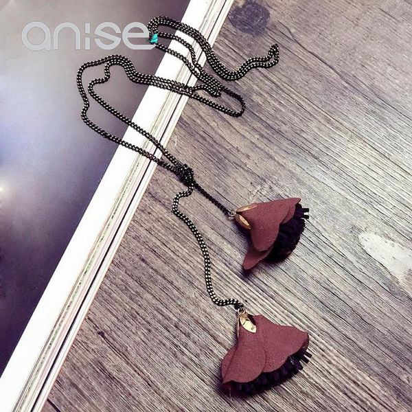 

anise arrival simple flower pendant necklace double petals long tassel necklace for women jewelry collier femme collares mujer, Silver