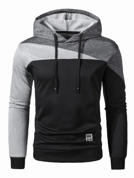 

men letter patched detail colorblock drawstring hoodie d3vf#, Black