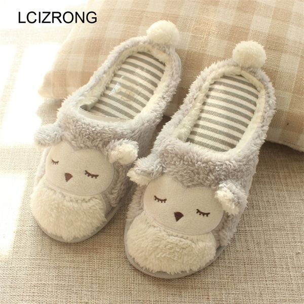 

lcizrong spring cartoon owl plush home slippers women cute animal soft comfortable woman slipper ladies house slippers winter y200106, Black