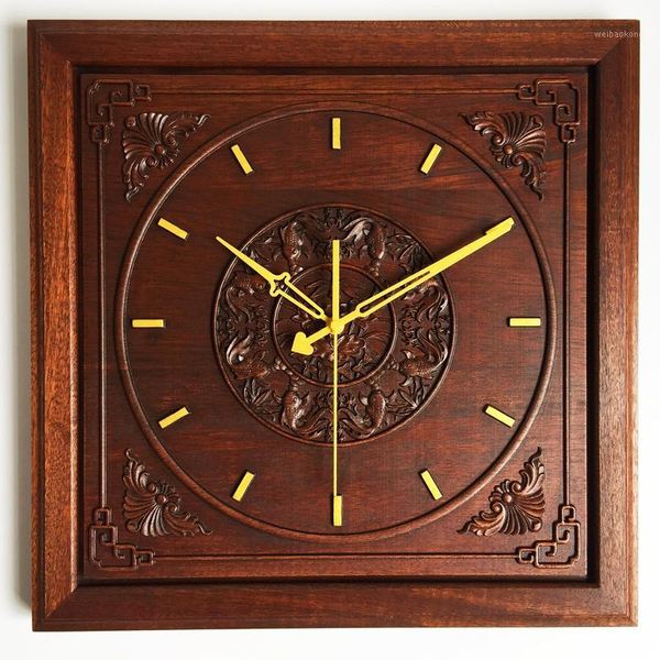 Orologi da parete Grande orologio in legno Vintage cinese retrò silenzioso creativo quadrato fatto a mano con cornice in legno stile Klok casa Cx60wc1