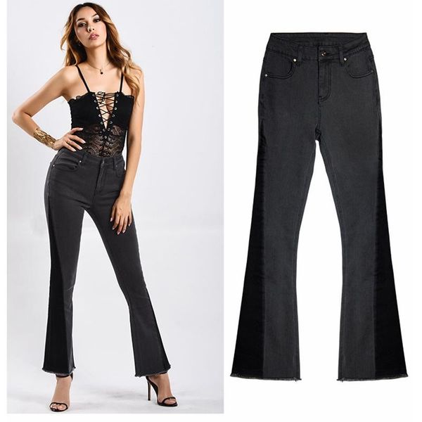 

factory sale plus size wide leg jeans black jeans autumn winter stretch cotton flared pants women, Blue