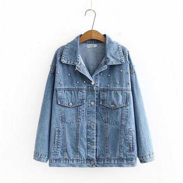 

female beading white casual jackets washing long sleeve vintage bomber jeans denim jacket plus size jean 1i18, Black;brown