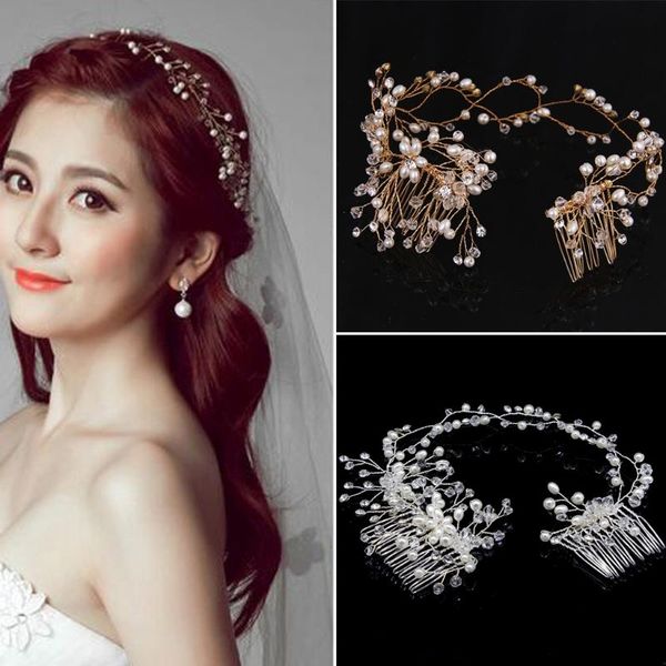 

bride comb wedding rhinestone alloy hair accessories jewelry double headwear pin -w128, Golden;silver