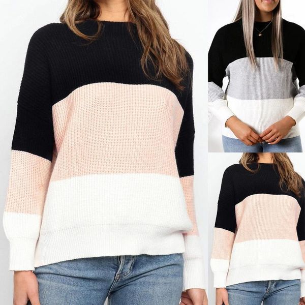 

women striped knitting sweater women autumn winter loose o-neck sweater laides oversized elegant jumper 1, White;black
