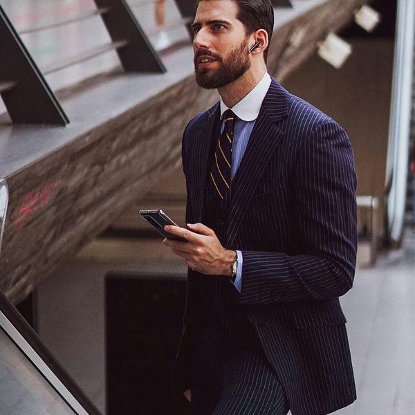 

british style pinstripe mens coat suits customize winter groom wedding tailored party prom business blazer (jacket+pants), Black;gray